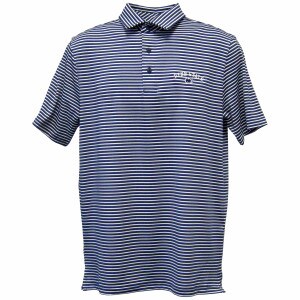 navy groove striped Under Armour polo with Penn State and Athletic Logo